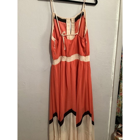Lucy Paris Maxi Dress Women’s Size Large Red/Orange Black Color Block Chiffon - Picture 5 of 7